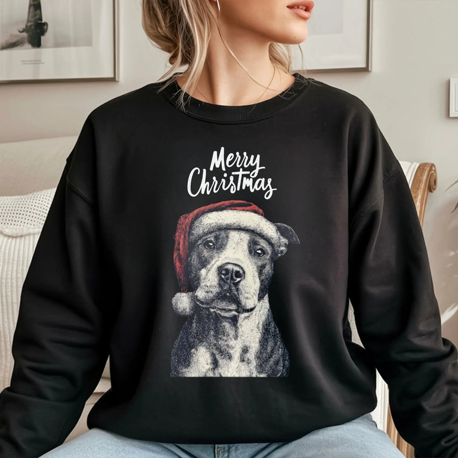 Pitbull Christmas Sweatshirt | Cute Santa Hat Dog Graphic | Premium Unisex Holiday Apparel | Perfect Gift for Pit Bull Lovers & Dog Mom