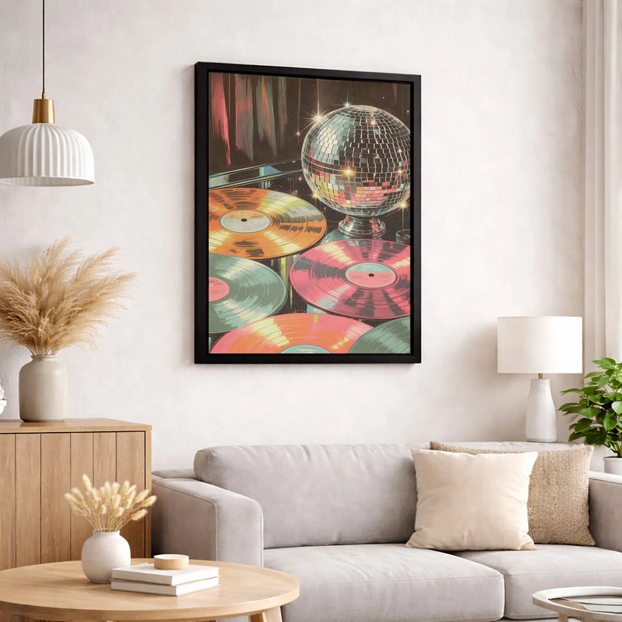 Disco Ball Vinyl Record Art Print | Retro 70s Music Wall Decor | Premium Gallery-Wrapped Canvas | Aesthetic Gift for Music Lovers and Vinyl Collectors