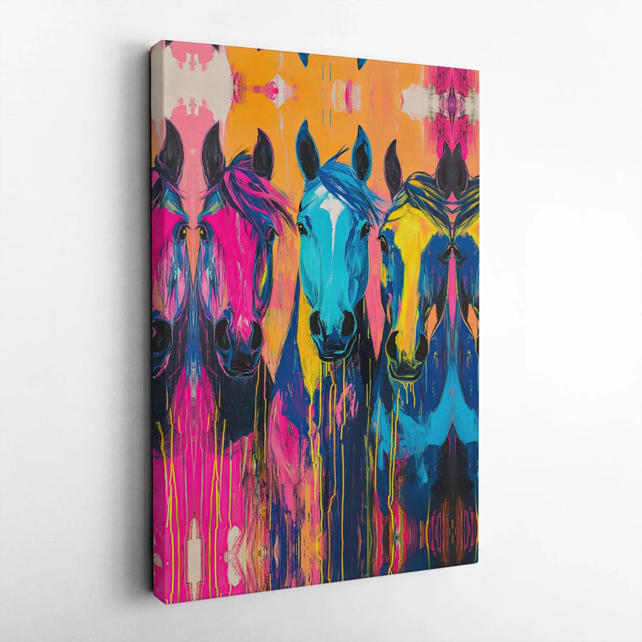 Abstract Horse Canvas Wall Art | Colorful Neon Pop Art Equine Print | Premium 1.25" Gallery Wrap | Modern Home Decor Gift for Horse Lovers