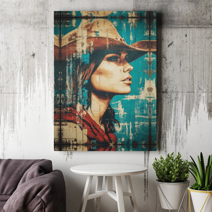 Cowgirl Wall Art Canvas | Rustic Western Portrait Design | Premium Fade-Resistant Gallery Print | Gift for Ranch Home Decor