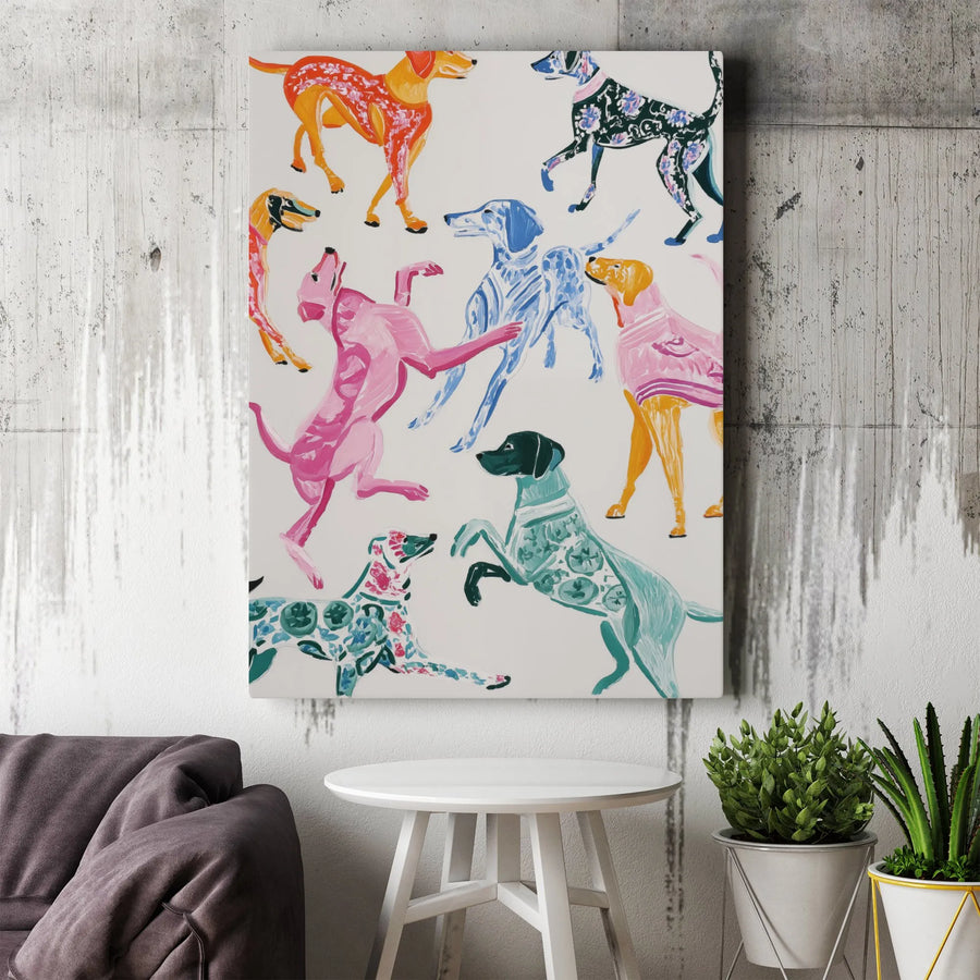 Colorful Dog Wall Art | Abstract Floral Canine Pattern | Premium Gallery Canvas | Vibrant Gift for Dog Lovers