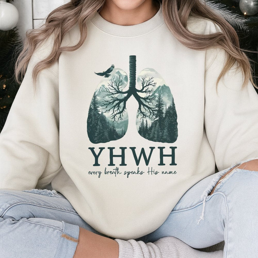 YHWH Sweatshirt | Every Breath Speaks His Name Christian Design | Premium Cotton-Blend Religious Apparel | Faithful Gift for Men and Women