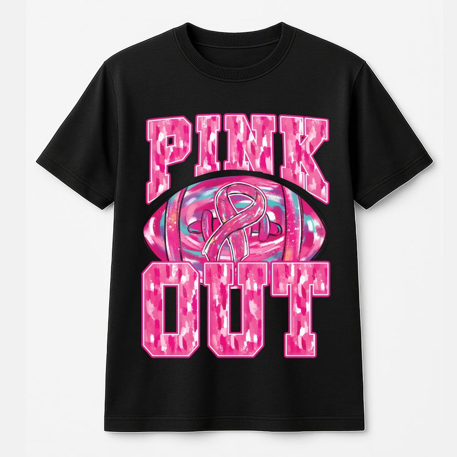 Pink Out Football T-Shirt | Breast Cancer Awareness Game Day Design | 100% Soft Cotton Tee | Premium Gift for Football Fans & Mamas