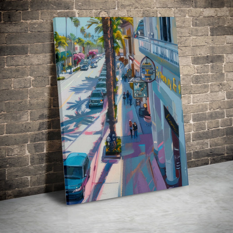 California City Street Canvas Art | Palm Tree Impressionist Oil Painting Style | Gallery Wrapped 1.25 Inch Profile | Premium Wall Decor For Home Office