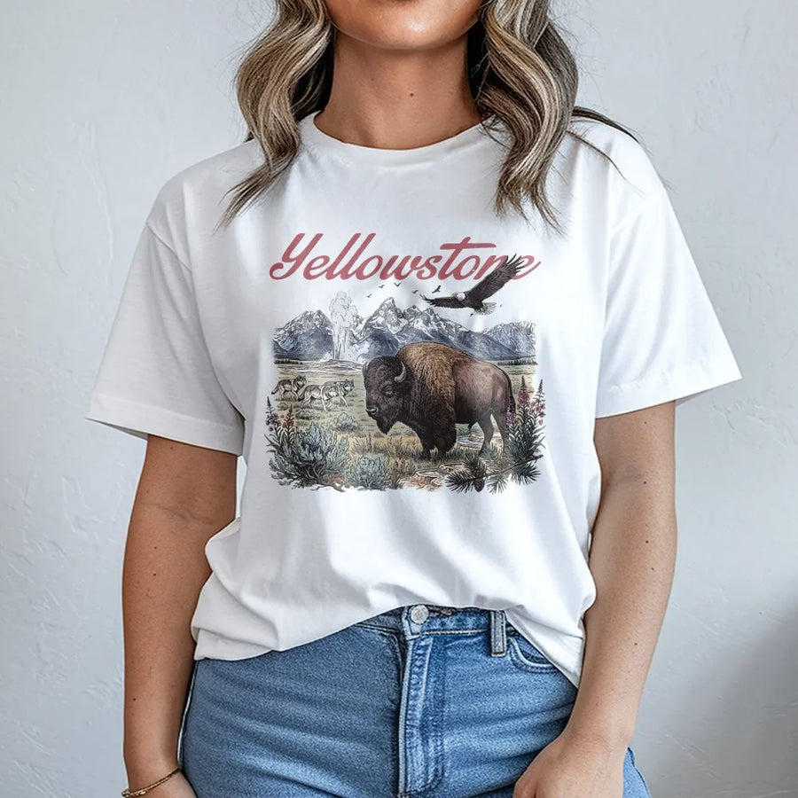 Yellowstone National Park T-Shirt | Vintage Bison & Eagle Wildlife Graphic | Premium Cotton Tee | National Park Souvenir Gift for Hikers