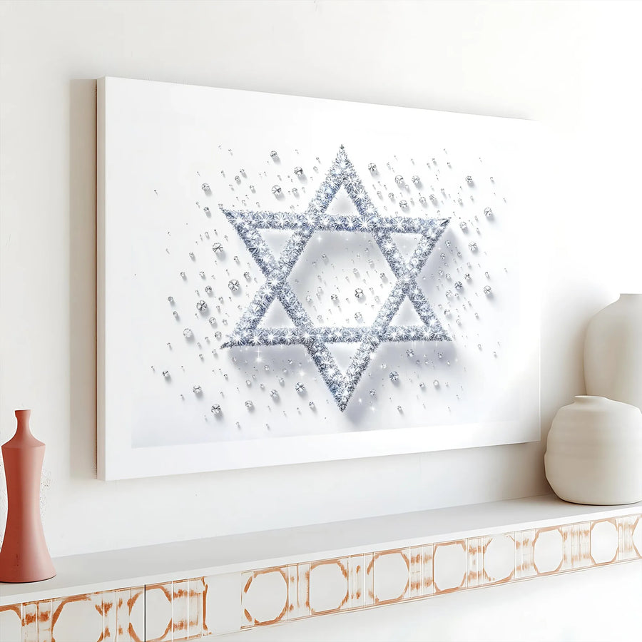 Star Of David Wall Art | Sparkling Diamond Geometric Print | Premium Gallery Wrapped Canvas | Jewish Home Decor Gift