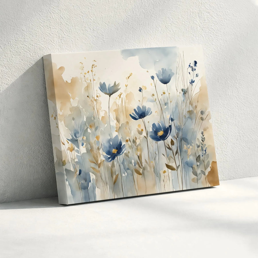 Blue Wildflower Meadow Wall Art | Watercolor Botanical Canvas Print | Premium Gallery-Wrapped Decor | Nature-Inspired Home Gift