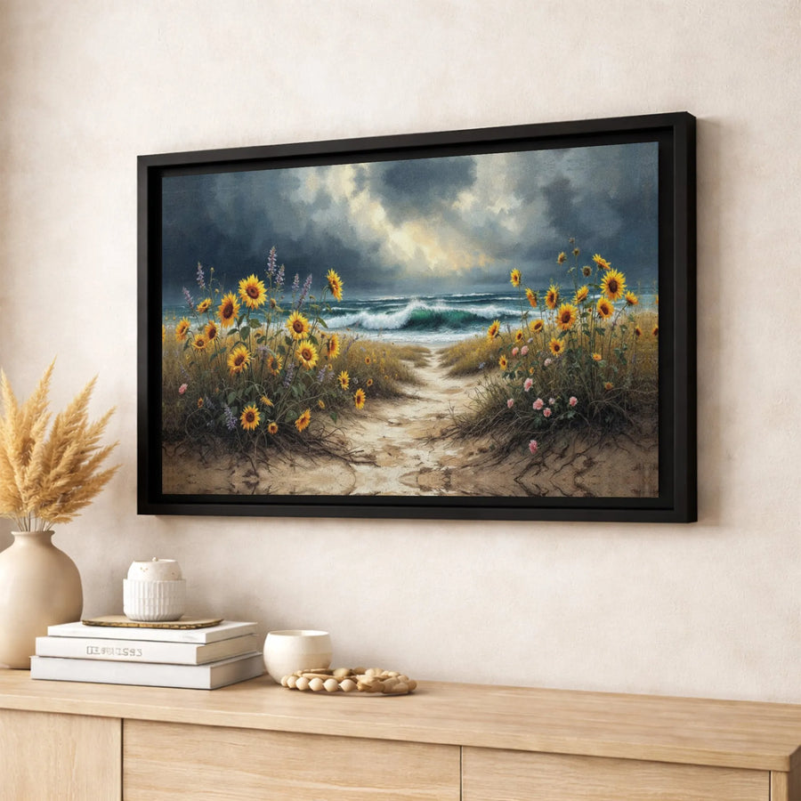 Sunflower Beach Canvas Print | Moody Ocean Storm Landscape | 1.25 Inch Gallery Wrap | Coastal Wall Art Decor