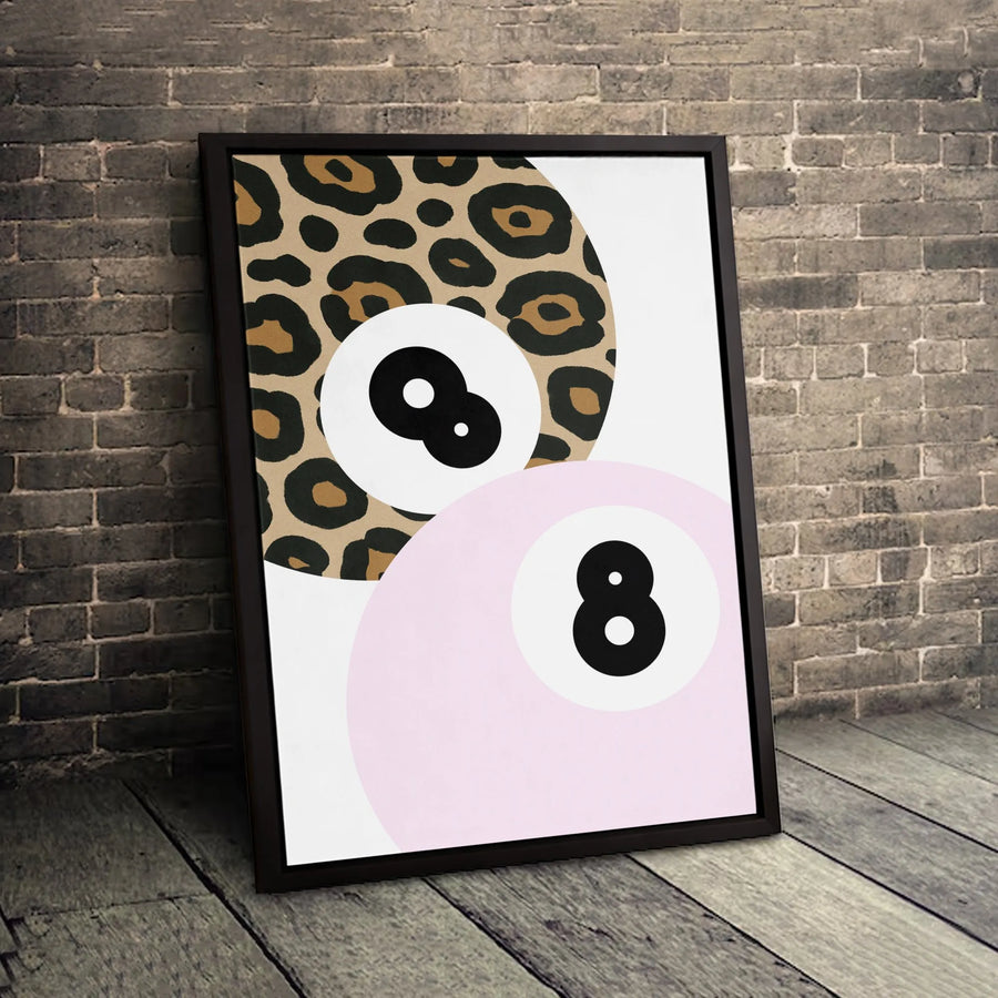 8-Ball Billiards Wall Art | Leopard Print and Pink Aesthetic Decor | Gallery-Wrapped Canvas Print | Modern Preppy Room Decor Gift