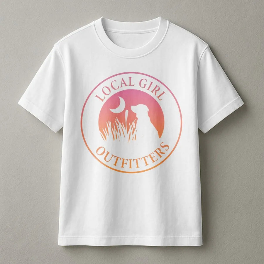 Local Girl Outfitters T-Shirt | Boho Dog and Moon Nature Graphic | Premium Soft Cotton | Casual Gift for Dog Lovers and Outdoor Enthusiasts