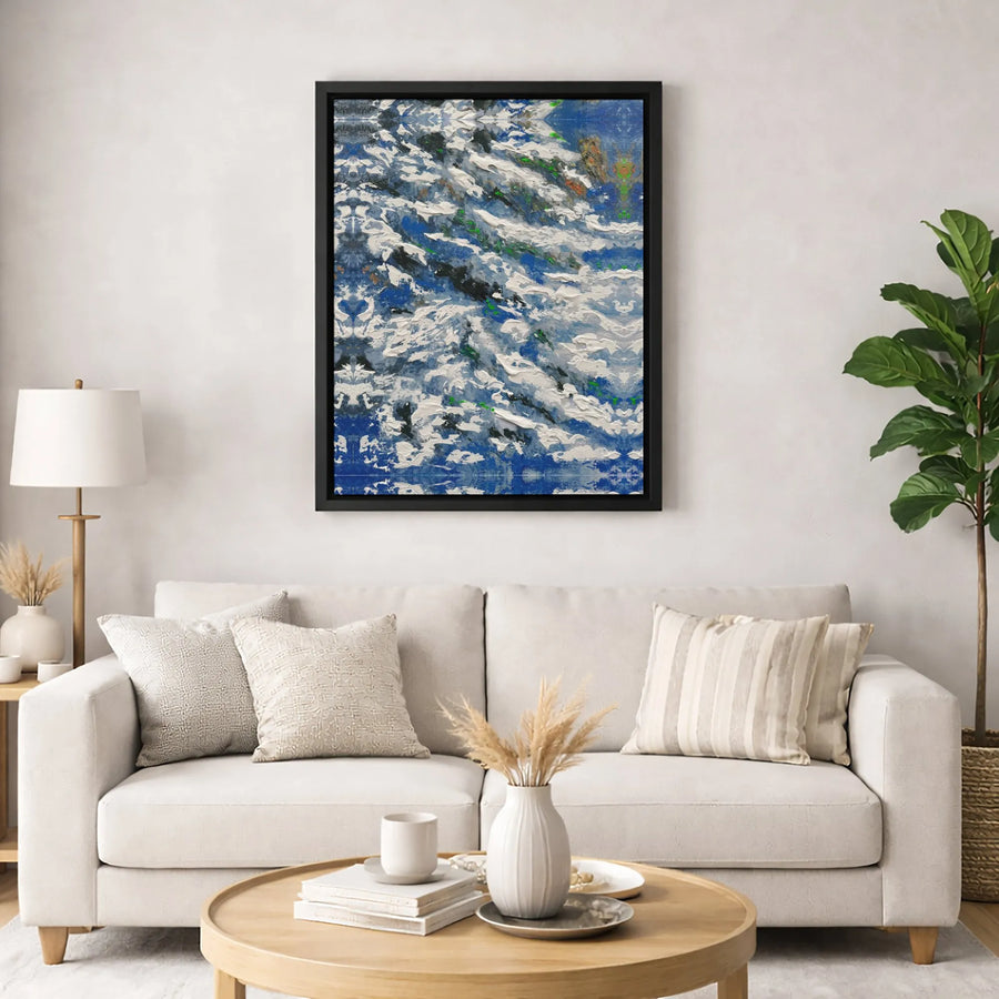 Abstract Blue and White Canvas Wall Art | Textured Impasto Oil Painting Style | Premium 1.25-Inch Gallery Wrap | Modern Home Office Decor