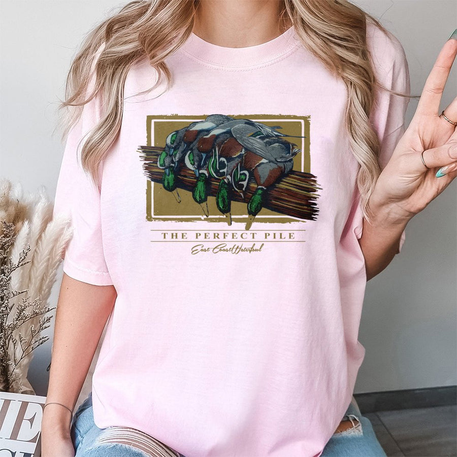 Mallard Duck Hunting T-Shirt | The Perfect Pile Graphic Design | 100% Cotton Premium Apparel | Outdoor Wildlife Gift for Hunters