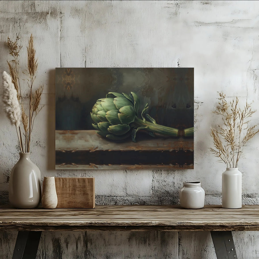 Artichoke Canvas Wall Art | Vintage Still Life Painting Print | Premium Gallery Wrapped Canvas | Farmhouse Kitchen & Dining Room Decor Gift