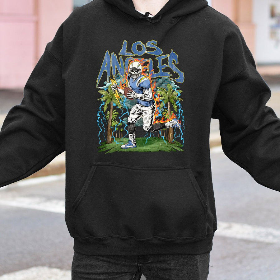 Los Angeles Chargers Skeleton Football Player Hoodie
