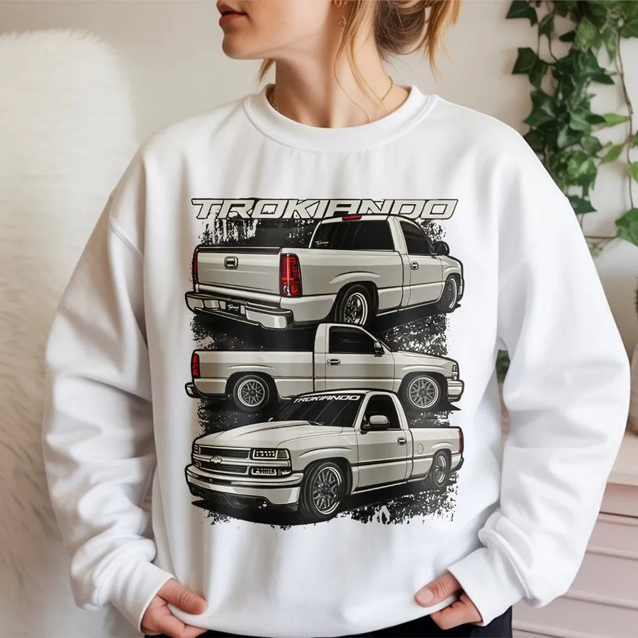 Trokiando Pickup Truck Sweatshirt | Graphic Automotive Enthusiast Design | Cotton Blend Comfort | Truck Lover Gift for Men and Women
