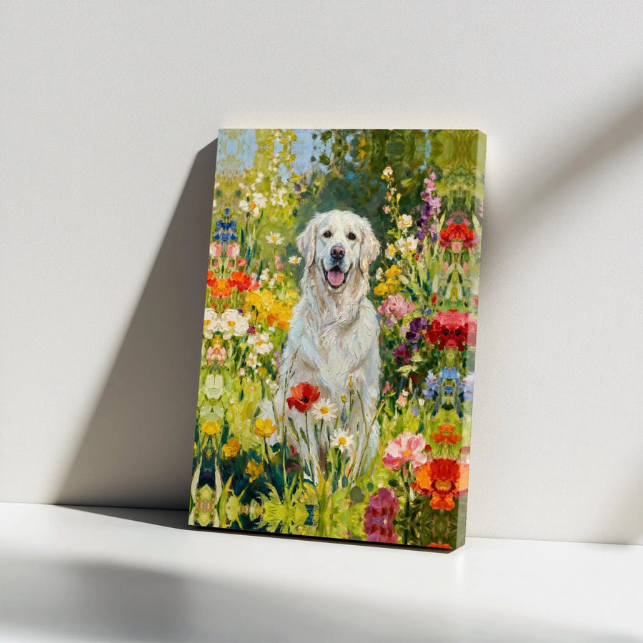 Golden Retriever Canvas Wall Art | Impressionist Wildflower Garden Painting | Premium Thick Gallery Wrap | Gift for Dog Lover
