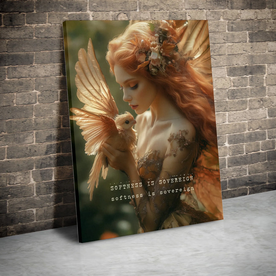 Fairy Wall Art Canvas | Softness Is Sovereign Ethereal Fantasy Print | Premium Gallery-Wrapped Decor | Whimsical Nature Lover Gift