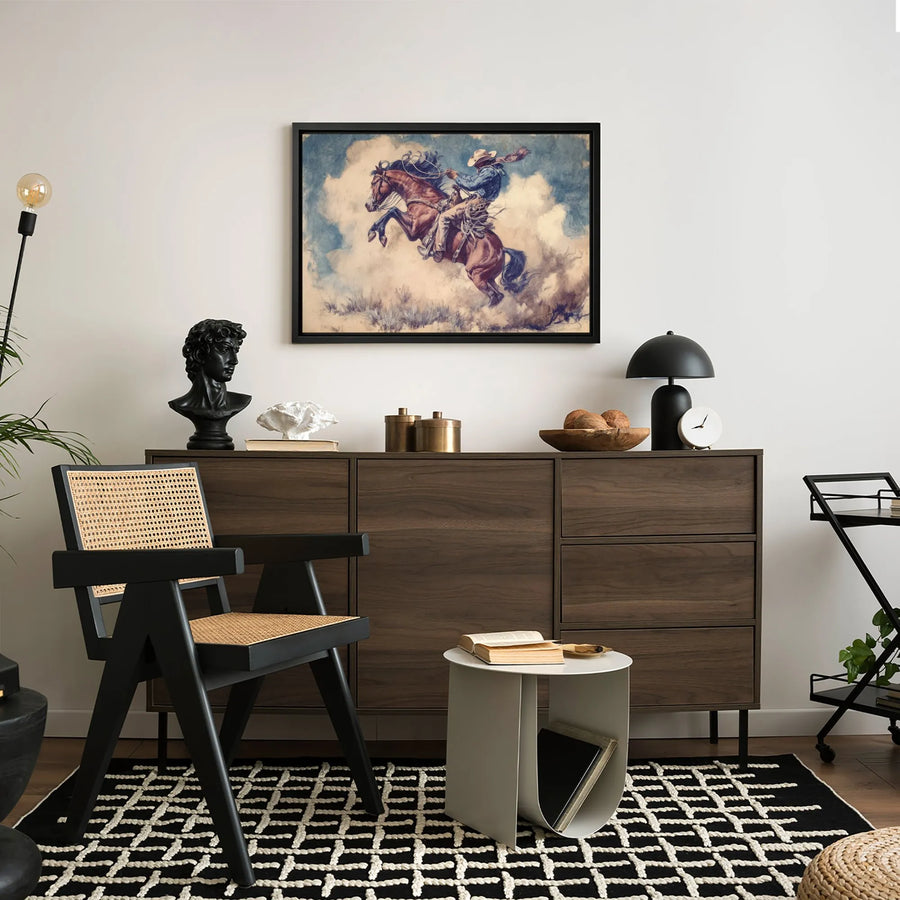 Western Cowboy Wall Art | Bucking Bronco Canvas Print | Premium Fade-Resistant Gallery Wrap | Rustic Home Decor for Living Room Gift