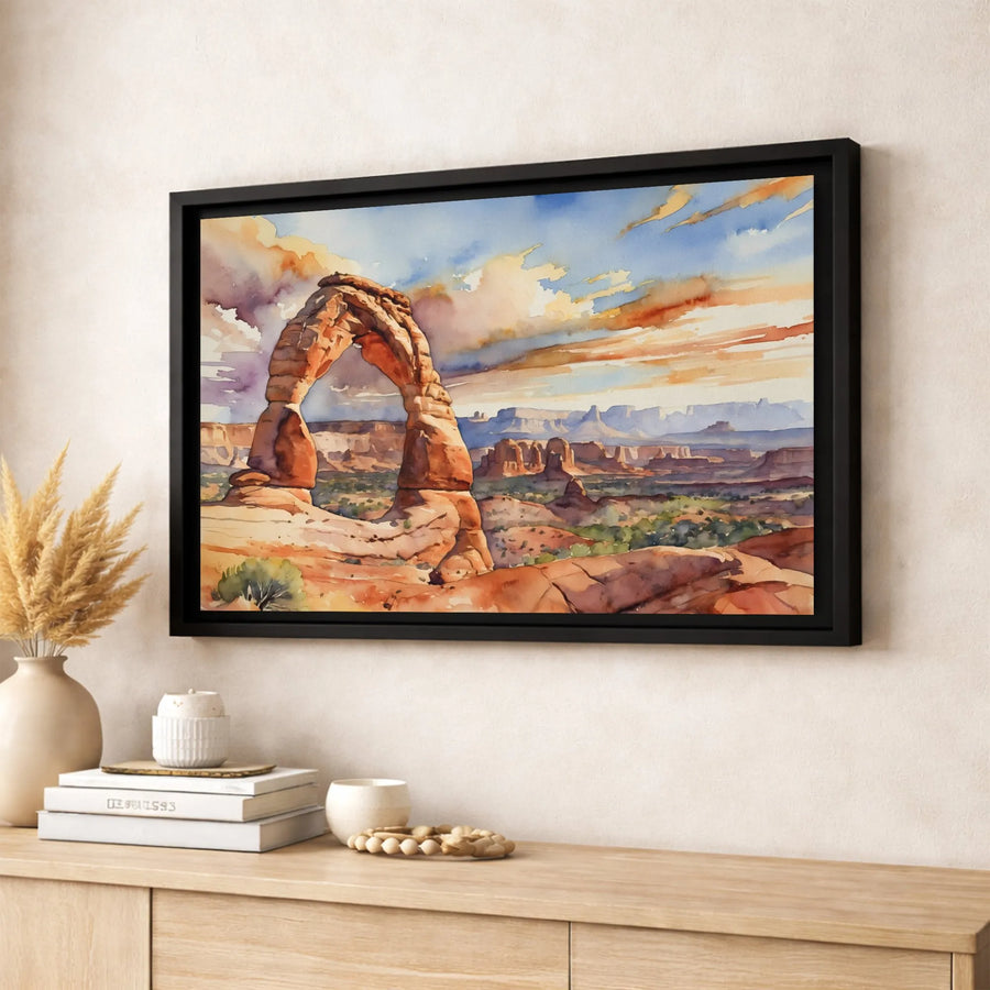 Delicate Arch Canvas Print | Arches National Park Watercolor Art | 1.25-Inch Gallery Wrap | Premium Utah Landscape Wall Decor Gift