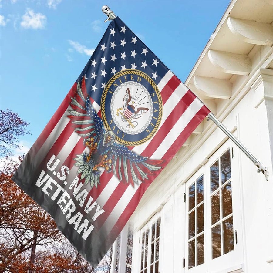 U.S. Navy Veteran Garden Flag | Patriotic Bald Eagle American Flag Decor | Weather-Resistant Premium Polyester | Military Retirement Gift