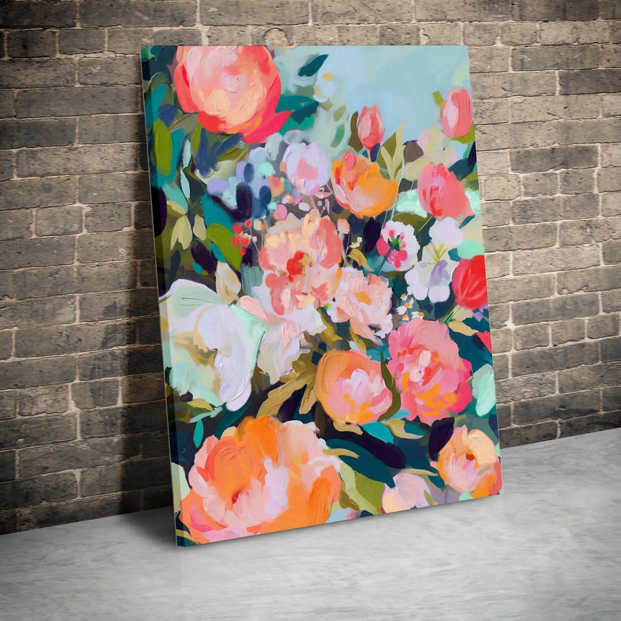 Abstract Floral Canvas Wall Art | Vibrant Modern Peony Painting Print | Thick Gallery Wrap Canvas | Premium Living Room & Bedroom Decor