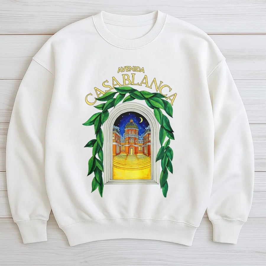 Vintage Casablanca Sweatshirt | Mediterranean Architecture Art Graphic | Premium Unisex Pullover | Morocco Travel Gift for City Lovers