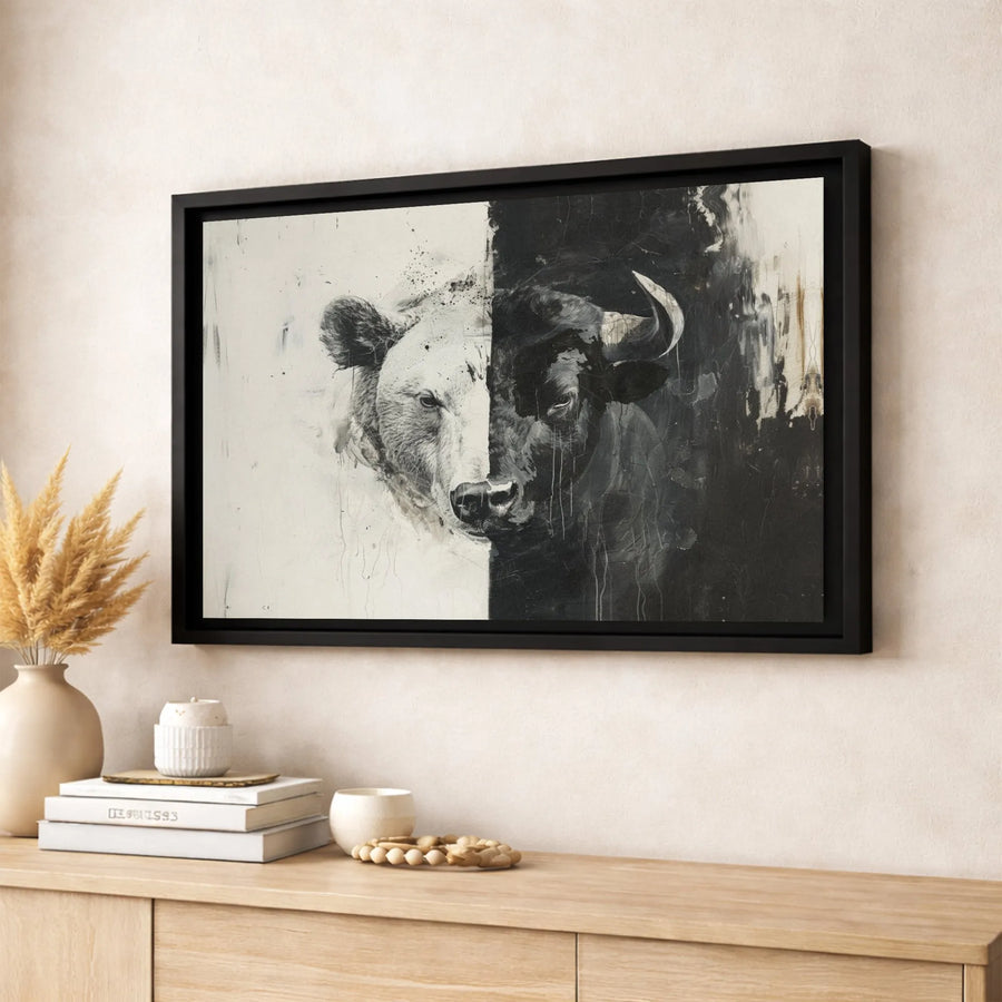 Bear and Bull Canvas Print | Abstract Stock Market Wall Art | Gallery Quality Premium Decor | Office Gift for Traders and Investors