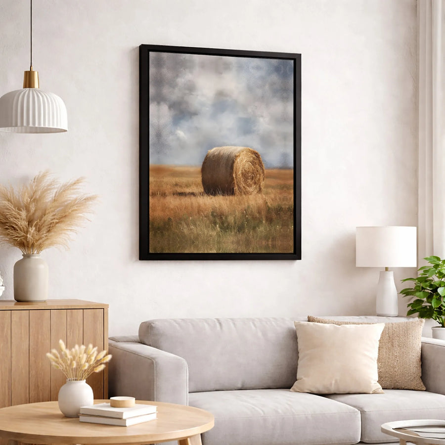 Farmhouse Hay Bale Canvas Wall Art | Golden Wheat Field Landscape Painting | Gallery Quality 1.25-inch Profile | Rustic Country Home Decor Gift