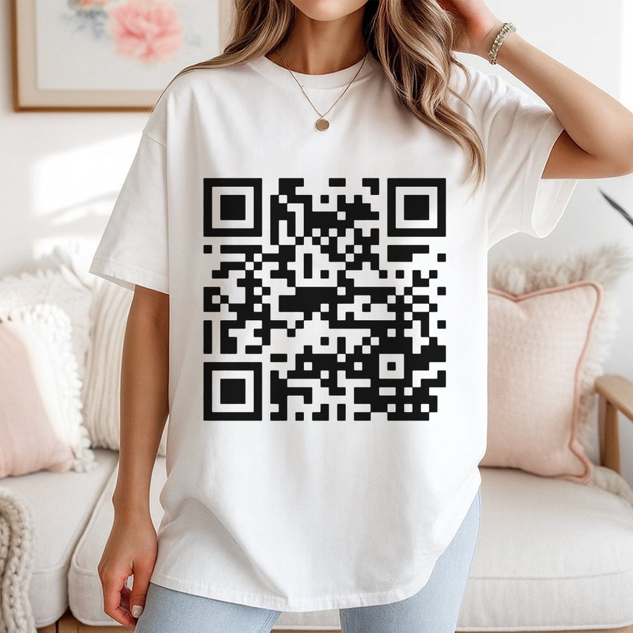 QR Code Graphic T-Shirt | Funny Sarcastic Message Design | 100% Cotton Premium Tee | Unique Novelty Gift for Men and Women