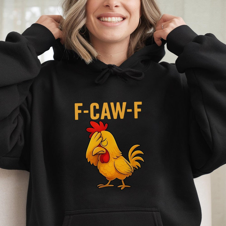 Funny Chicken Hoodie | F-Caw-F Facepalm Rooster Meme Design | Premium Cotton Blend Unisex Sweatshirt | Sarcastic Animal Lover Gift for Her/Him