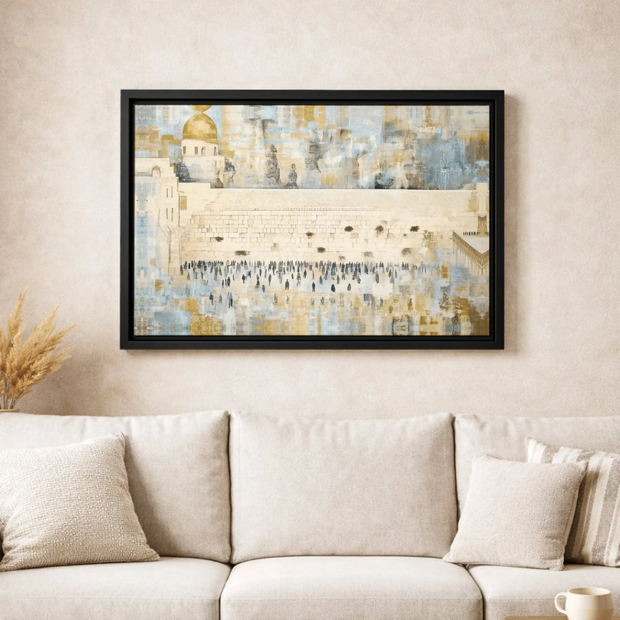 Western Wall Canvas Art | Abstract Jerusalem Kotel Gold Dome Print | 1.25-Inch Gallery Wrap | Spiritual Home Decor Gift
