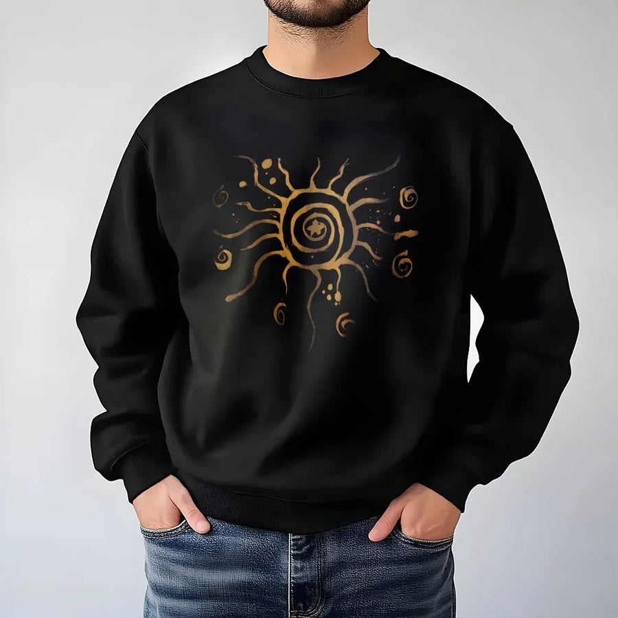 Celestial Sun Sweatshirt | Gold Boho Spiral Graphic Art | Premium Cotton Blend Crewneck | Unisex Aesthetic Spiritual Gift for Her