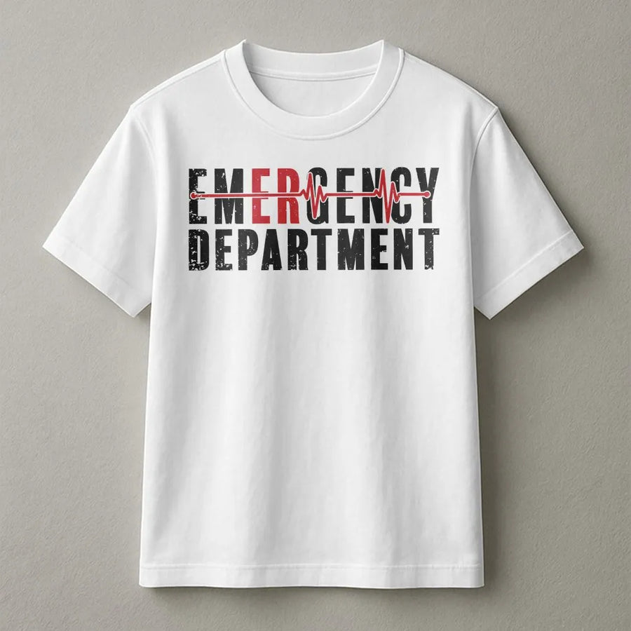 Emergency Department T-Shirt | EKG Heartbeat Line Graphic | Soft Cotton Blend | Patriotic Gift for ER Nurse, RN, Paramedic on 4th of July