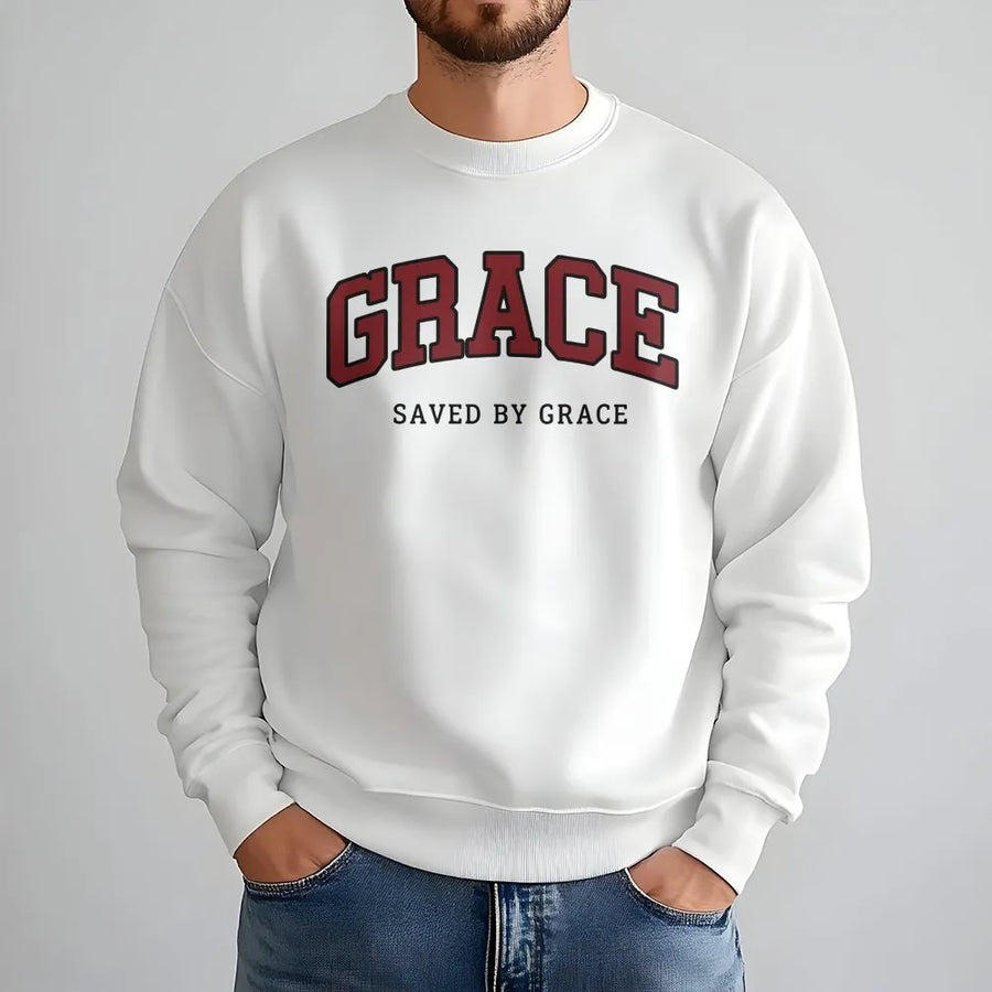 Grace Christian Sweatshirt | Saved By Grace Vintage Faith Apparel | Premium Cotton Blend | Unisex Religious Gift for Men & Women