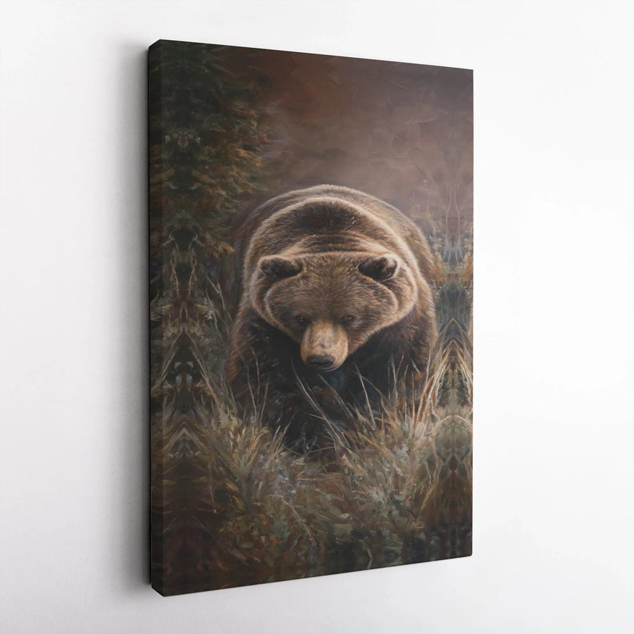 Grizzly Bear Wall Art Canvas | Realistic Forest Wildlife Portrait | Premium 1.25-Inch Gallery Wrap | Rustic Nature Home Decor Gift