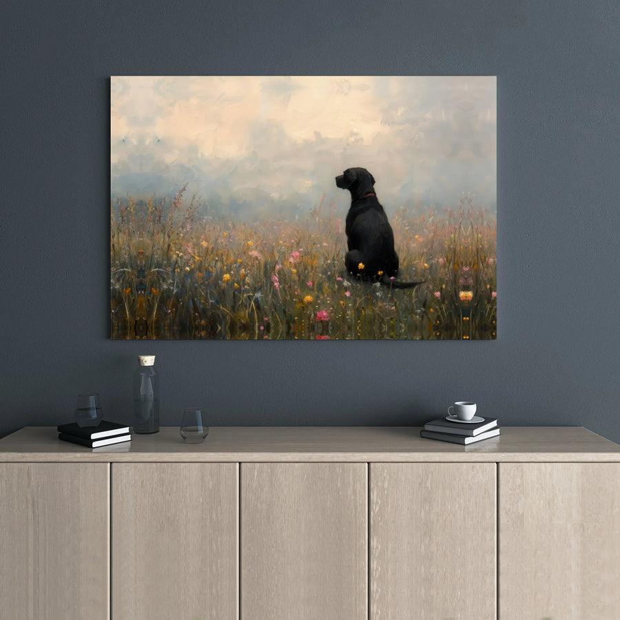 Black Labrador Canvas Wall Art | Impressionist Wildflower Meadow Painting | 1.25-Inch Gallery Wrap Print | Dog Lover Home Decor Gift