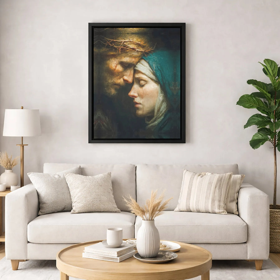 Jesus and Virgin Mary Canvas Wall Art | Crown of Thorns Religious Portrait | Premium 1.25" Gallery Wrap | Spiritual Home Decor Gift