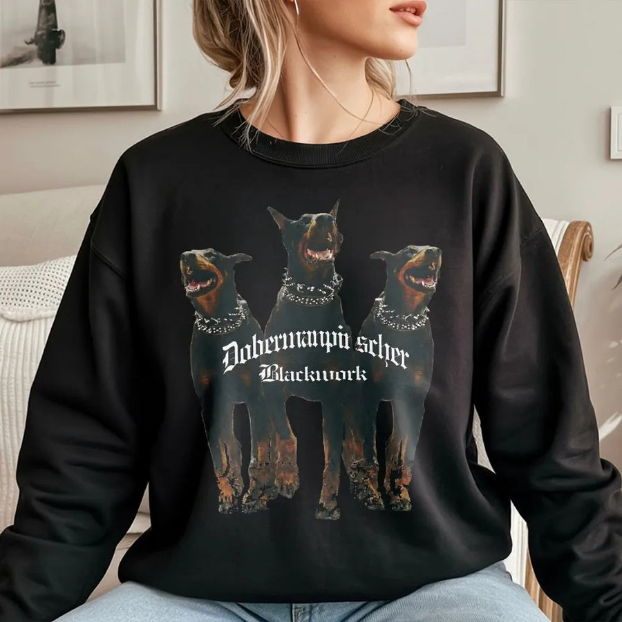 Doberman Pinscher Sweatshirt | Gothic Dog Graphic Print | Premium Cotton Blend | Unisex Streetwear Gift for Dog Lovers