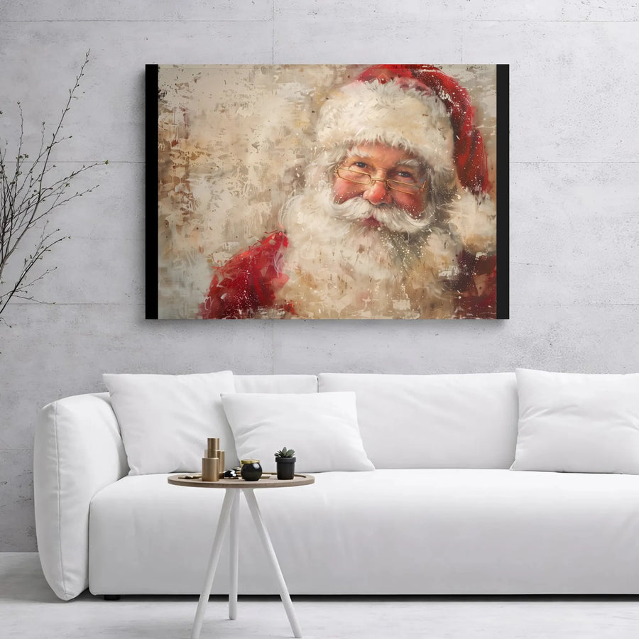 Santa Claus Canvas Wall Art | Painterly Christmas Portrait Print | 1.25 Inch Gallery Wrap | Festive Holiday Home Decor Gift