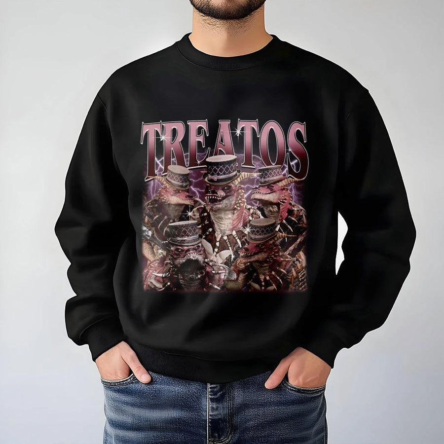 Treatos Dinosaur Band Sweatshirt | Vintage Aesthetic Reptile Graphic | Premium Cotton Blend | Funny Dinos In Top Hats Gift For Dinosaur Lovers