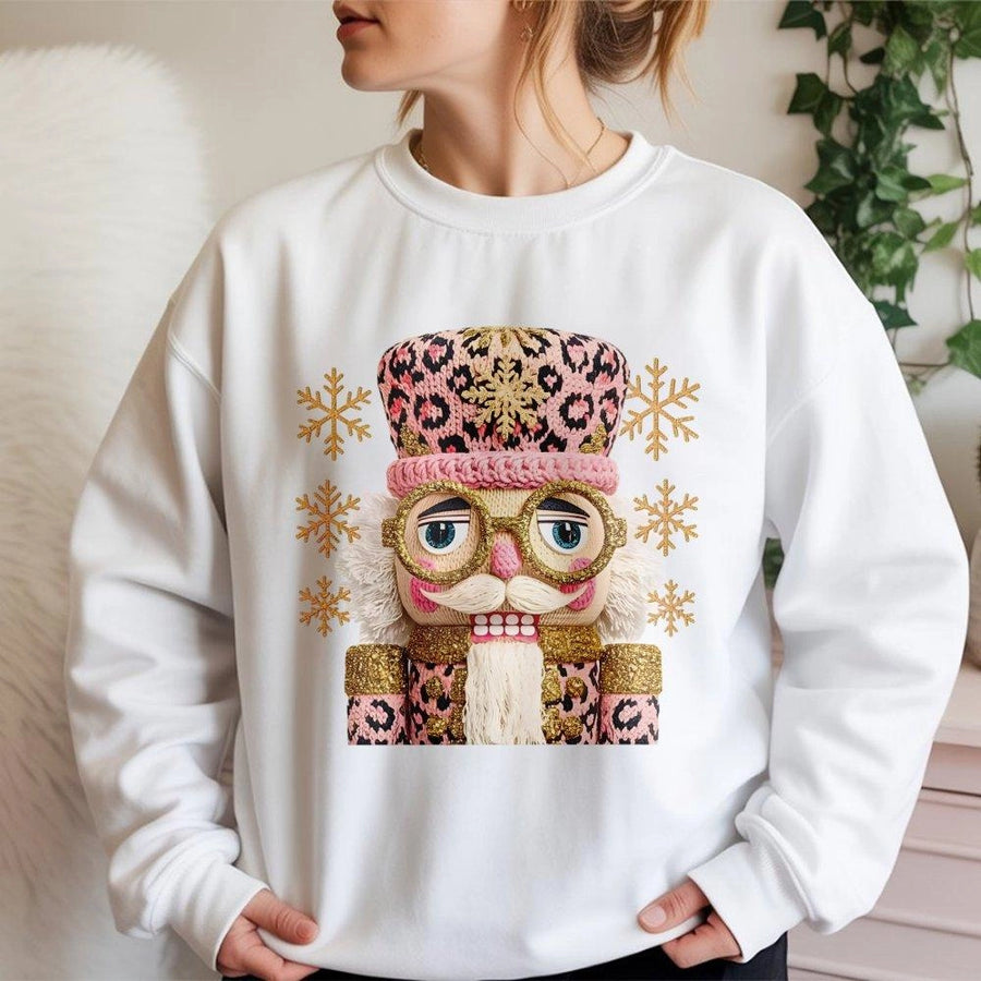 Pink Nutcracker Christmas Sweatshirt | Preppy Aesthetic Crochet Style Graphic | Premium Cotton Blend | Holiday Gift For Her