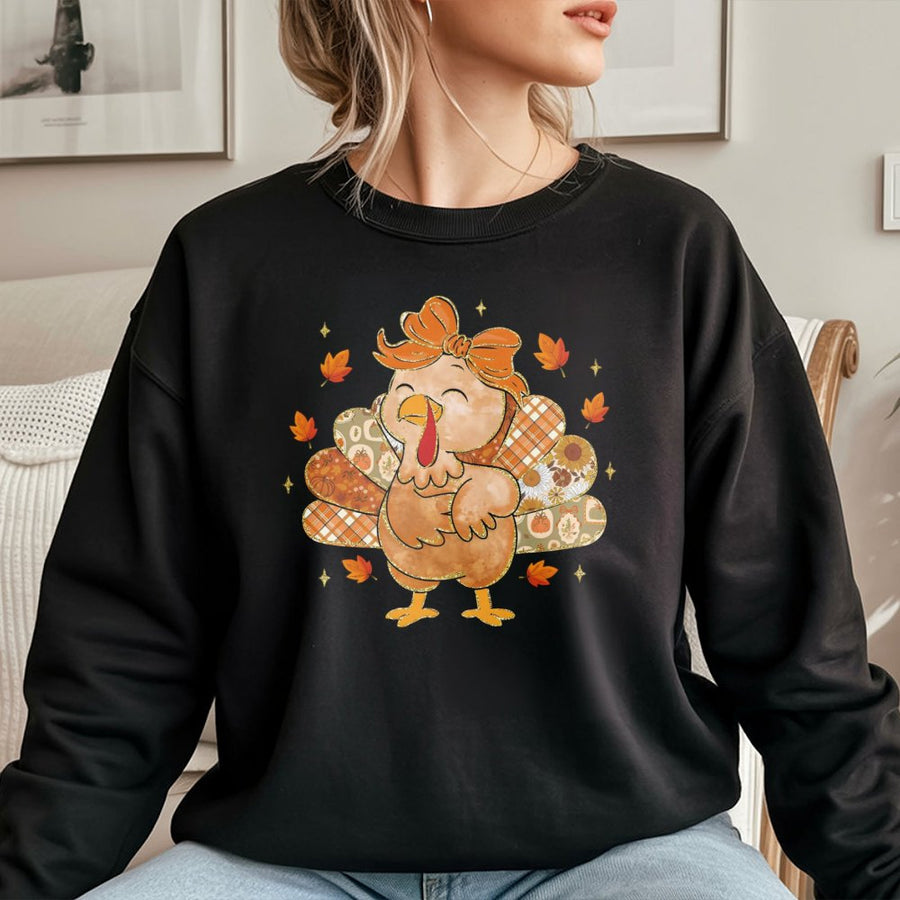 Thanksgiving Turkey Sweatshirt | Retro Floral Patchwork Coquette Design | Premium Cotton Blend | Cute Autumn Fall Gift For Women