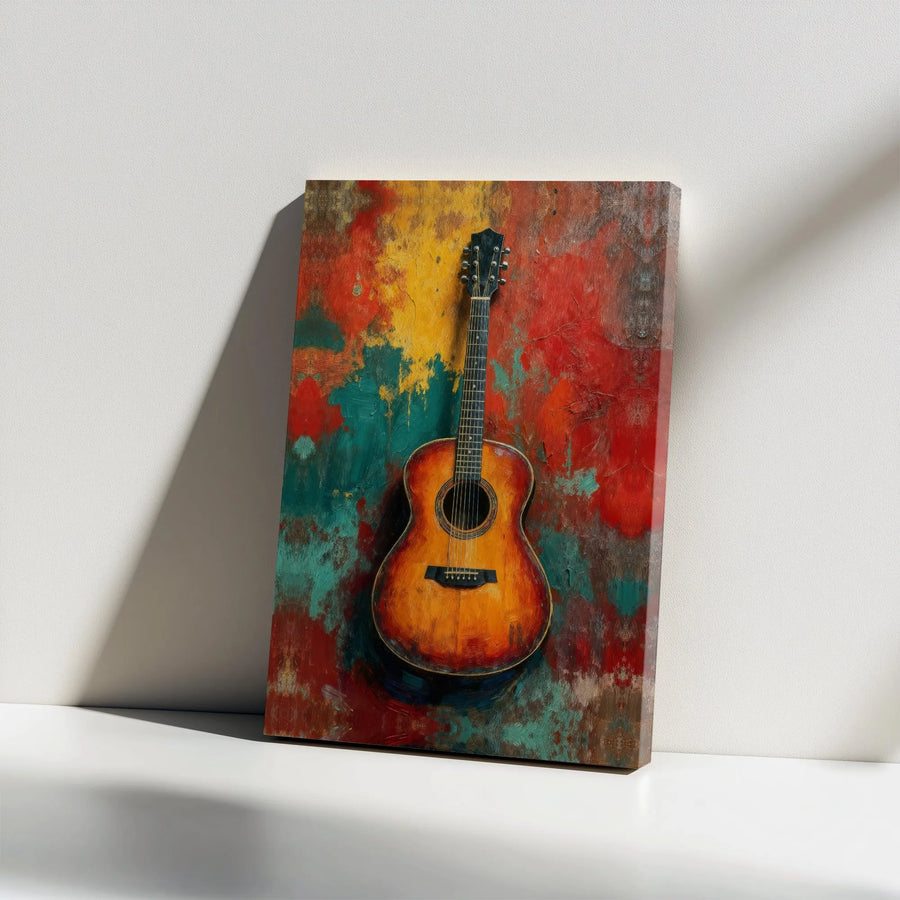 Acoustic Guitar Canvas Wall Art | Colorful Abstract Painting Print | Premium Gallery Wrapped Canvas | Gift for Musician, Music Studio Decor