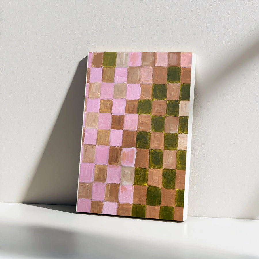 Abstract Checkerboard Canvas Wall Art | Modern Painterly Check Design | Premium Thick Gallery Wrap Canvas | Colorful Living Room Decor Gift
