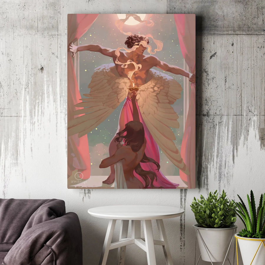 Eros and Psyche Canvas Wall Art | Greek Mythology Angelic Love Print | Premium Thick Gallery Wrap | Mythology Lover Gift for Home Decor