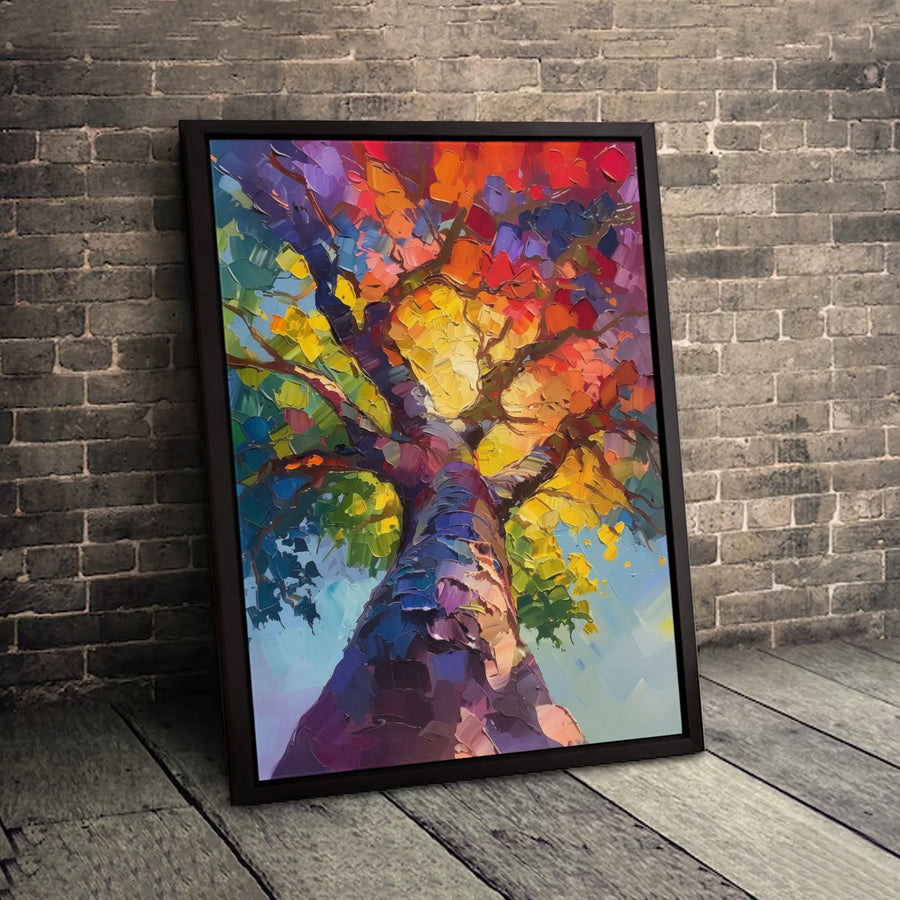 Colorful Abstract Tree Canvas Art | Vibrant Impasto Rainbow Oil Painting Style | Premium 1.25" Gallery Wrap | Modern Home Office Wall Decor Gift