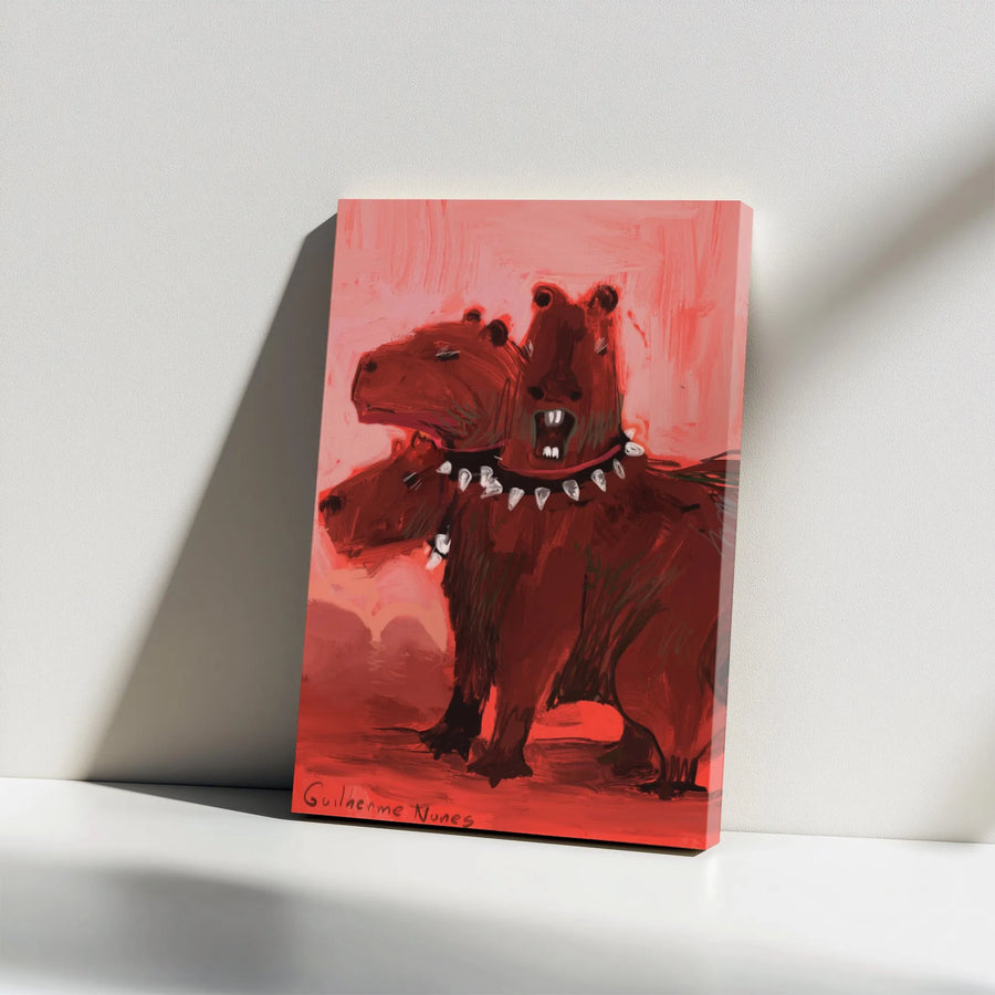 Capyberus Canvas Wall Art | Three Headed Cerberus Capybara Painting | Premium Gallery-Wrapped Canvas | Unique Gift for Mythology & Animal Lovers