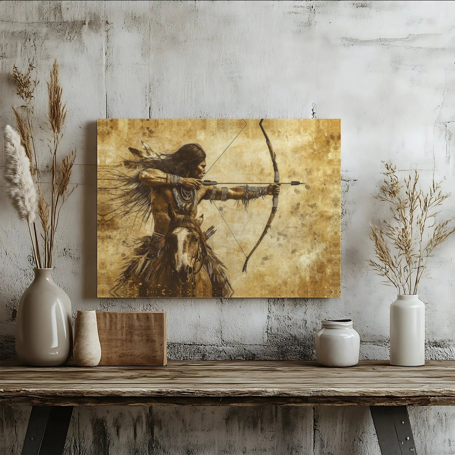 Native American Archer Wall Art | Mounted Horseback Warrior Canvas | Premium Fade-Resistant Print | Rustic Southwestern Home Decor Gift