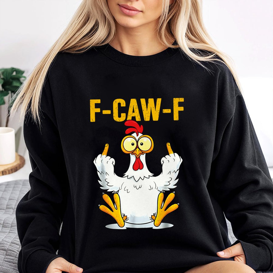 F-Caw-F Chicken Sweatshirt | Funny Rude Rooster Graphic | Premium Cotton Blend | Sarcastic Humor Gift for Men and Women