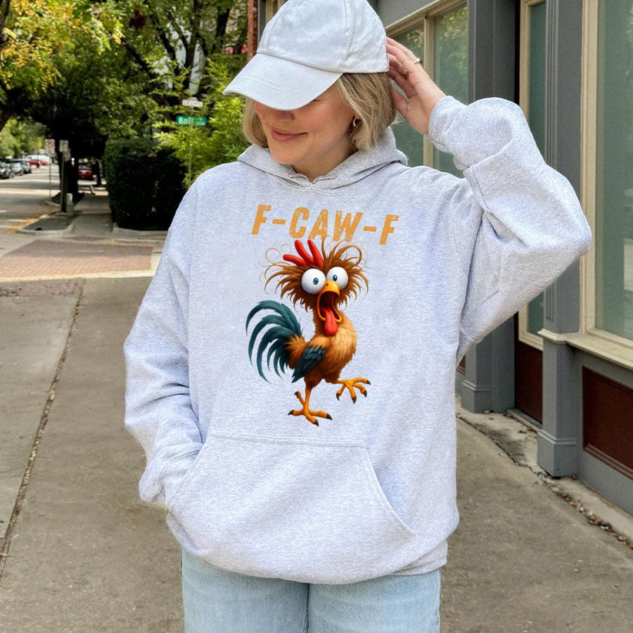 Funny Chicken Hoodie | F-Caw-F Rooster Humor Graphic Print | Premium Cotton Blend | Gift for Farm Animal Lovers and Sarcastic Men Women